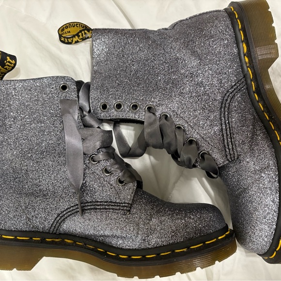 Dr. Martens Glitter Silver Boots - Picture 3 of 6